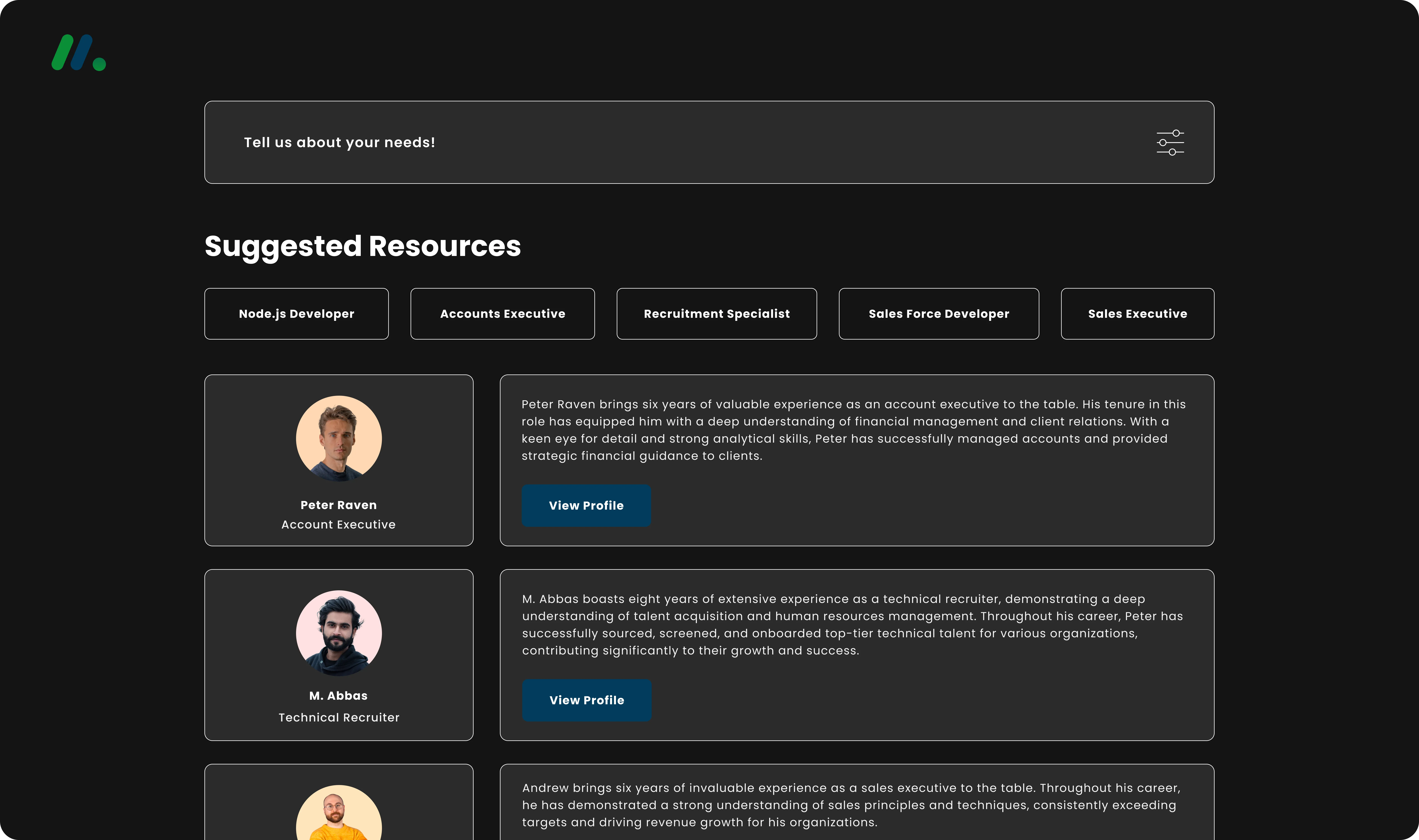 A group of resources in which Account Executove and technical recruiter is visible