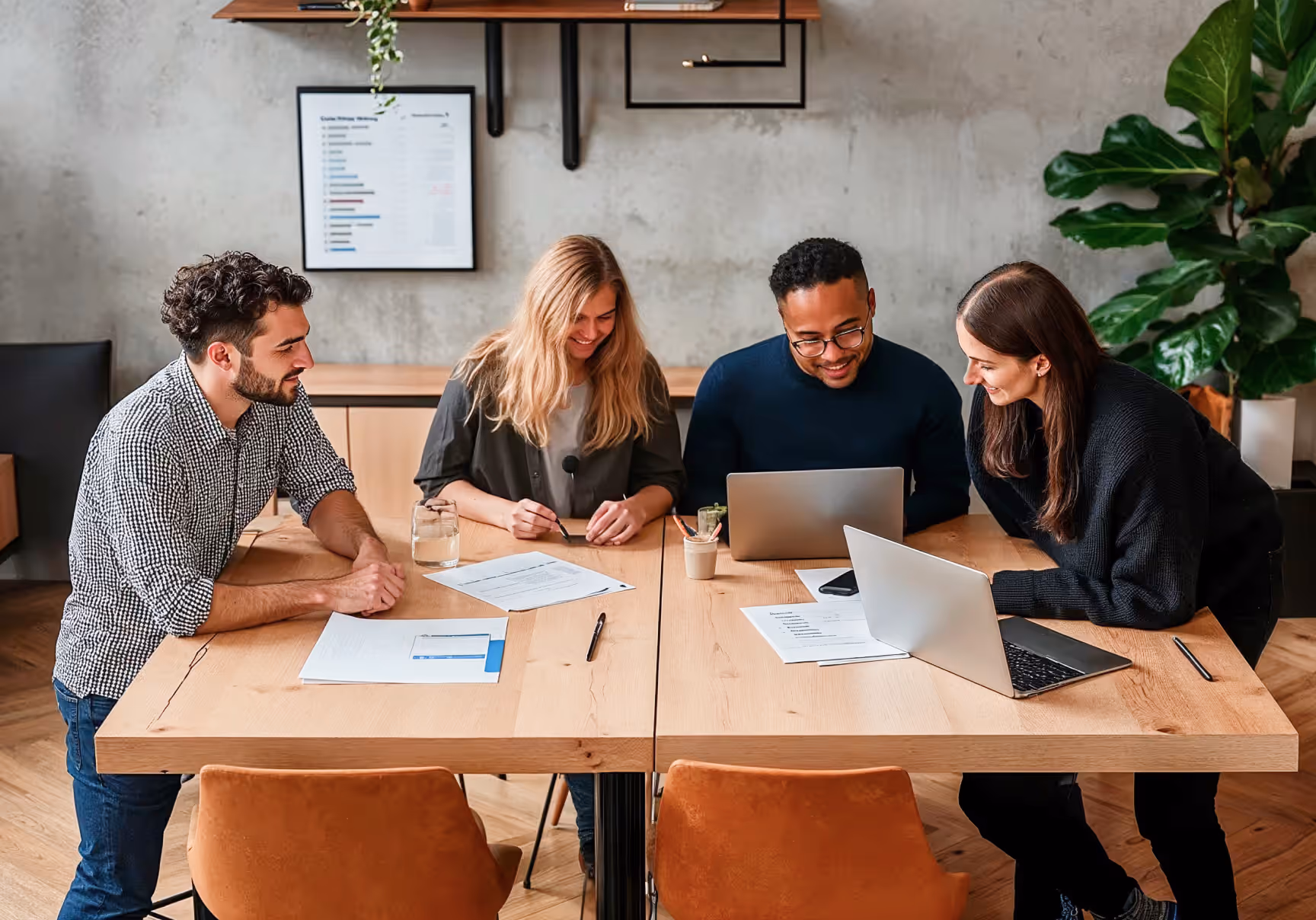 Coworking individuals in modern office space