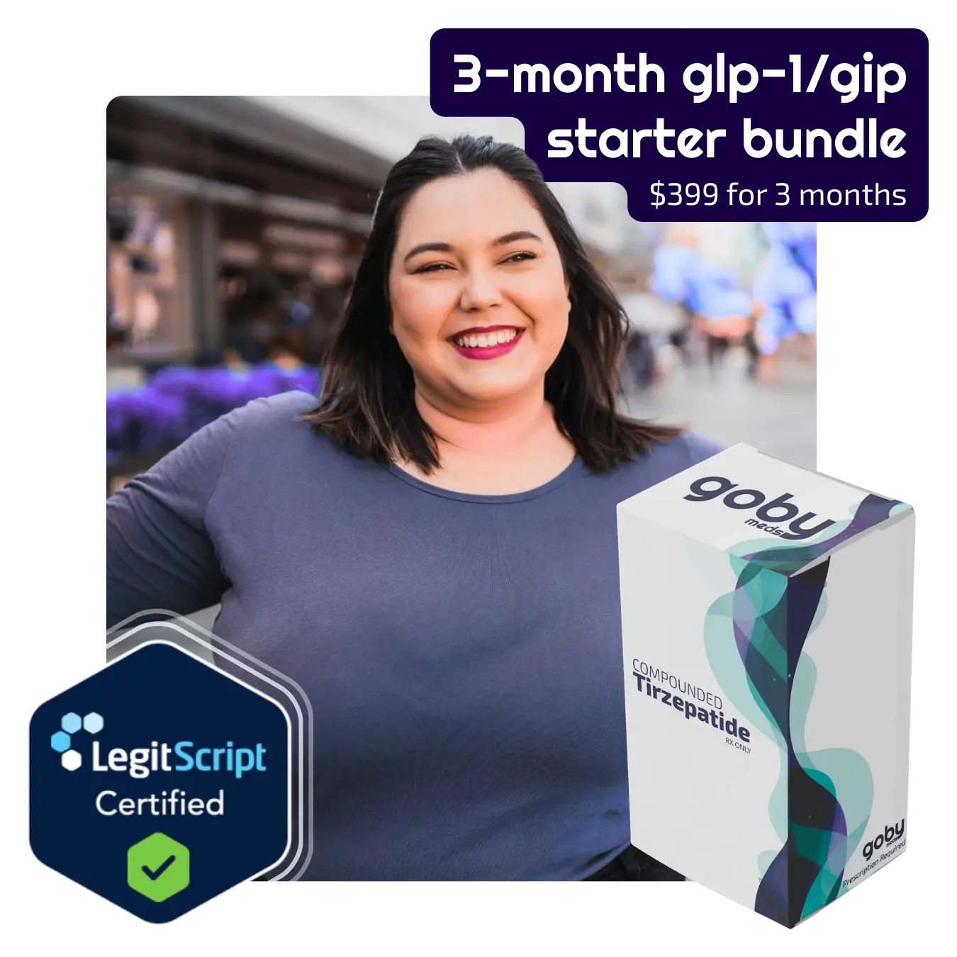 3-month glp-1/gip starter bundle price with smiling girl