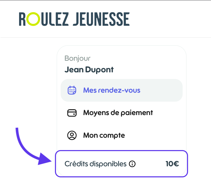 Solde de crédits de maintenance affiché dans l'espace client