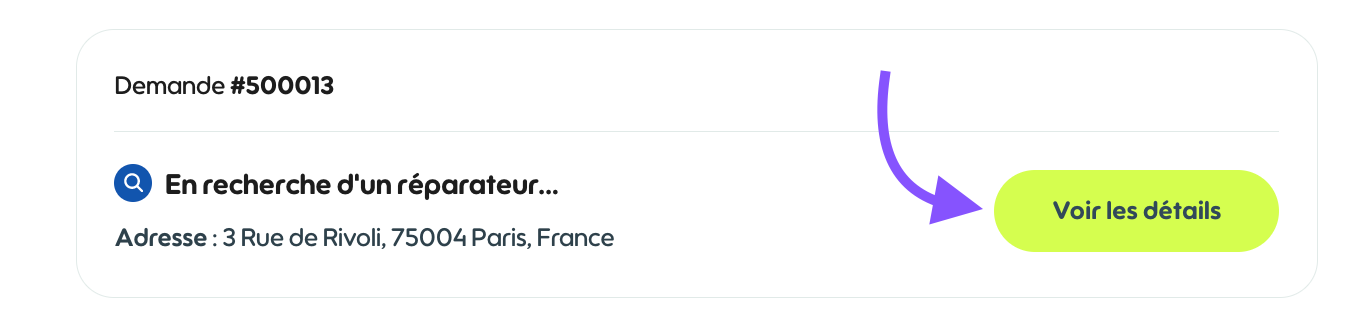 Une demande en cours dans l'espace client, avec son bouton Voir les détails