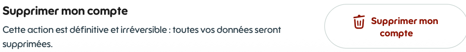 Section Supprimer mon compte, tout en bas de la page Mon compte de l'espace client