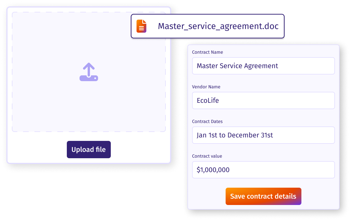 contract uploader interface with a section to store contract detials