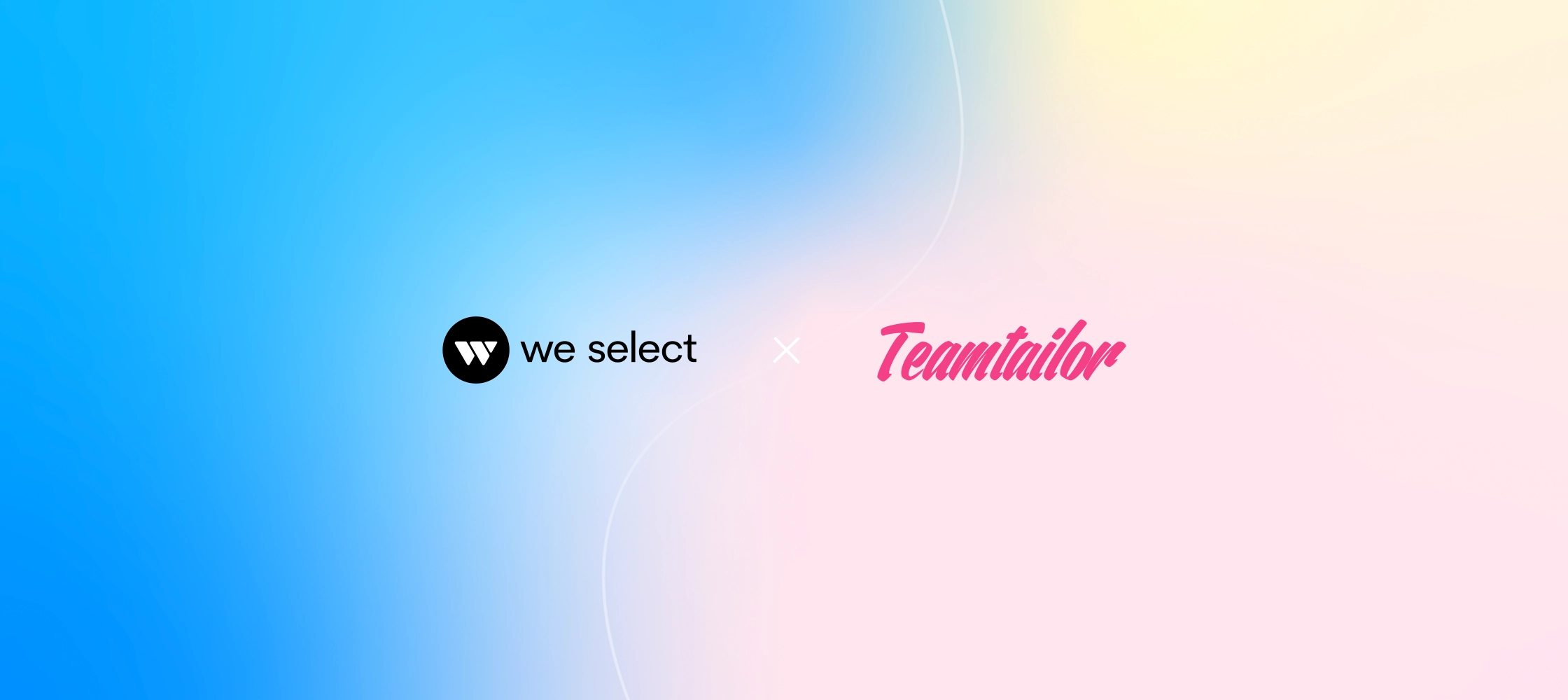 Gradient blue-to-pink background showing logos and text: “we select × Teamtailor” in black and pink fonts.