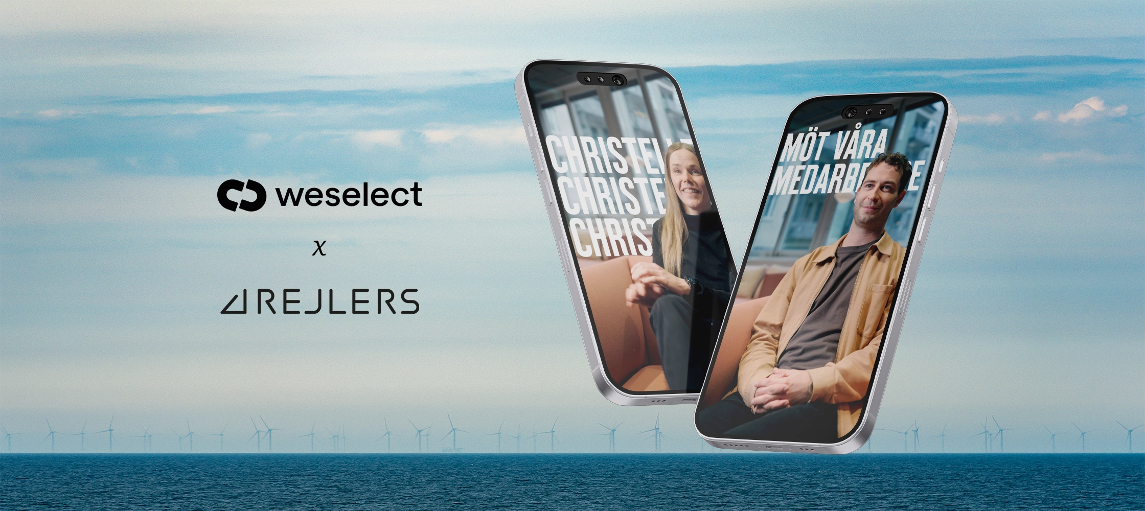 Two phones displaying Rejlers Employer Branding content against blue sky – always-on strategy case study