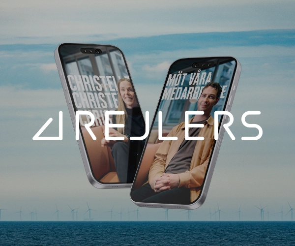 Two phones displaying Rejlers Employer Branding content against blue sky – always-on strategy case study