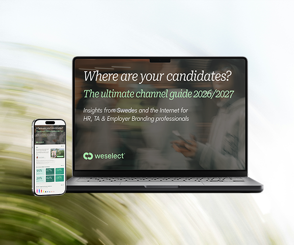 Laptop and phone showing the cover of weselect’s e-book Where are your candidates? The ultimate channel guide 2026/2027