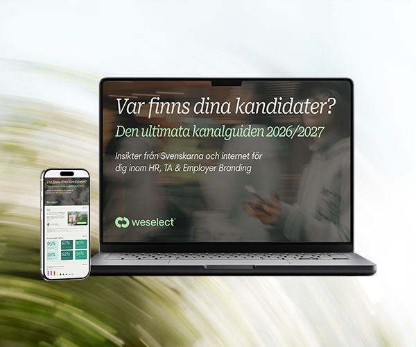 Laptop och mobil som visar framsidan på weselects e-bok Var finns dina kandidater? Den ultimata kanalguiden 2026/2027