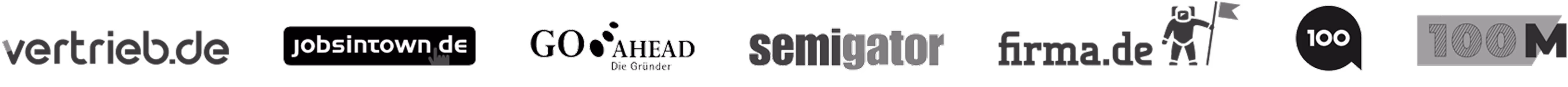 Logos von Vertrieb.de, Focus Online, Die Rheinpfalz, Schwäbischer Verlag, Firmen.de, Top 100, FOCUS Business.