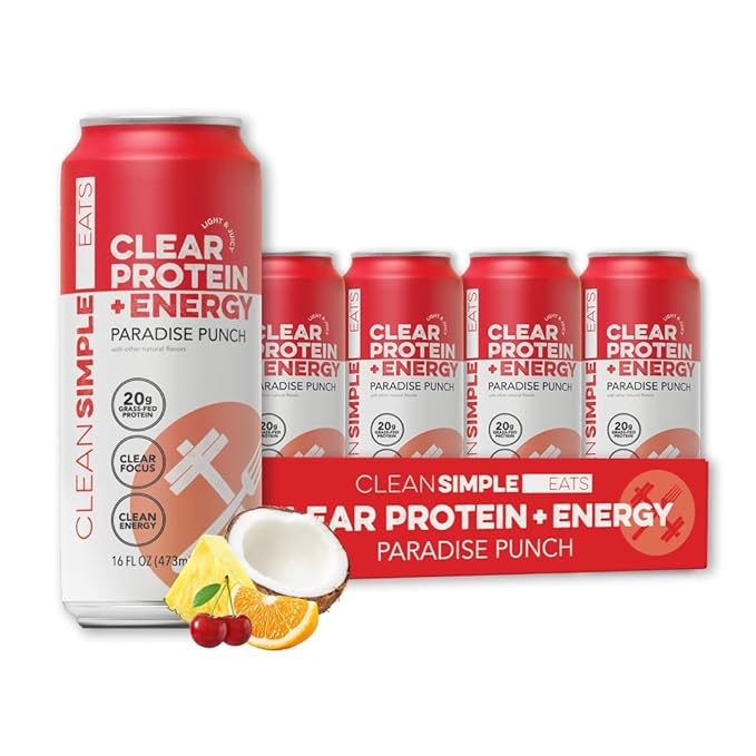 Can of Clear Protein + Energy drink by Clean Simple Eats for protein-energy boost