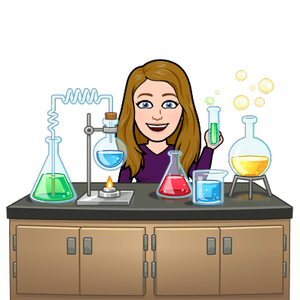 Cartoon avatar of a teacher working at a science lab bench