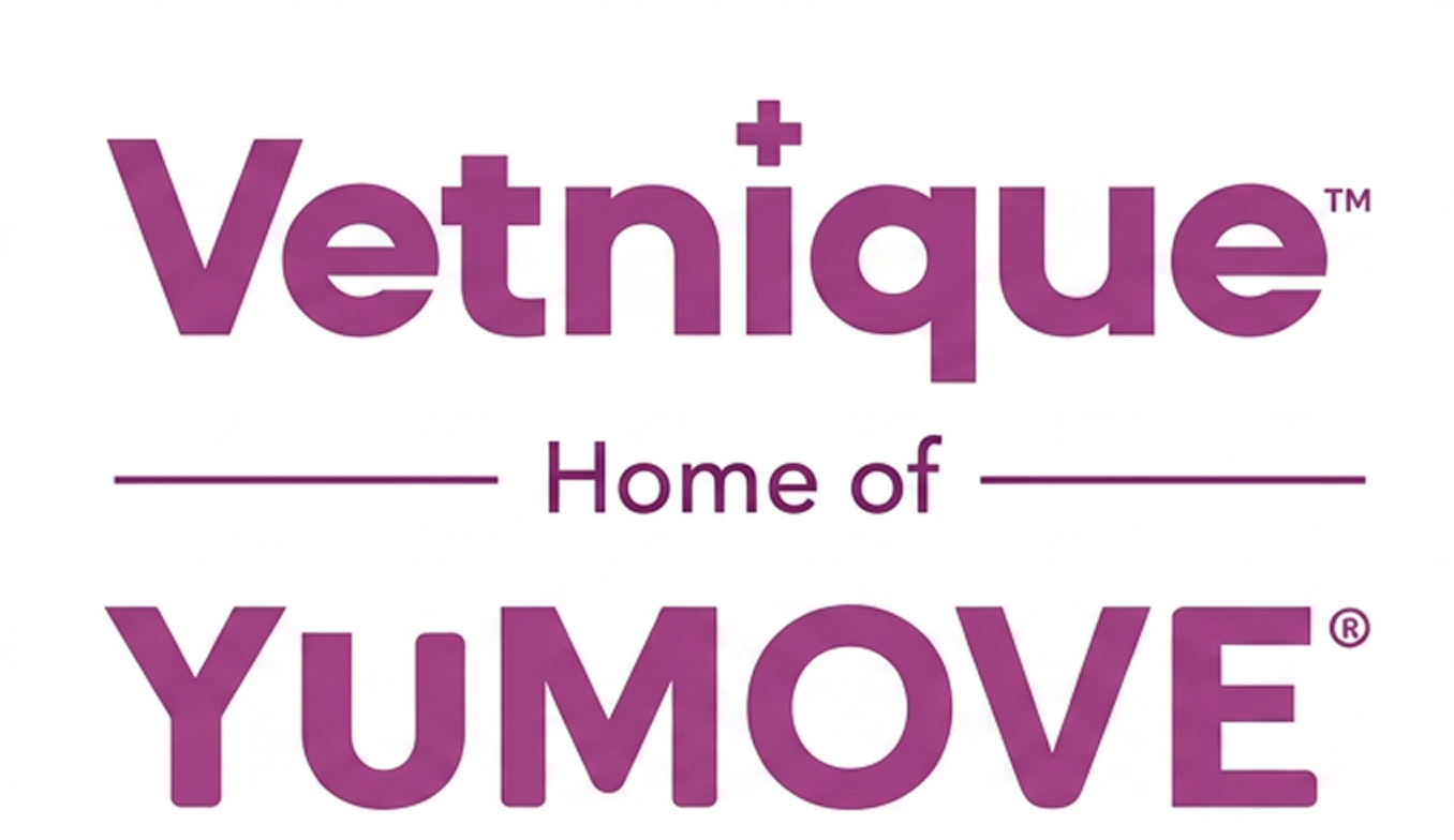 Vetnique logo with the text 'Home of YUMOVE' beneath it in purple.