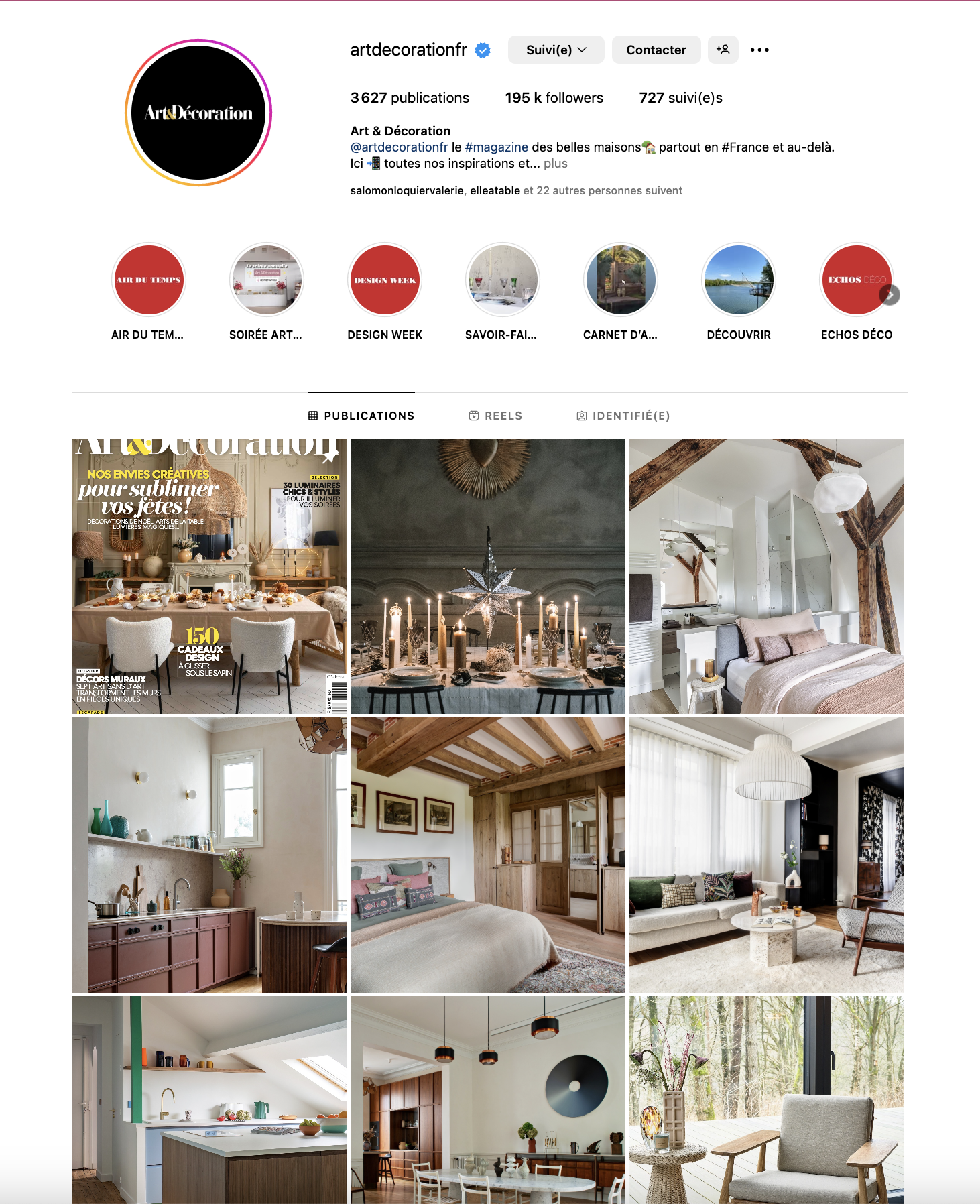 capture d'écran du compte instagram du magazine art&déco 