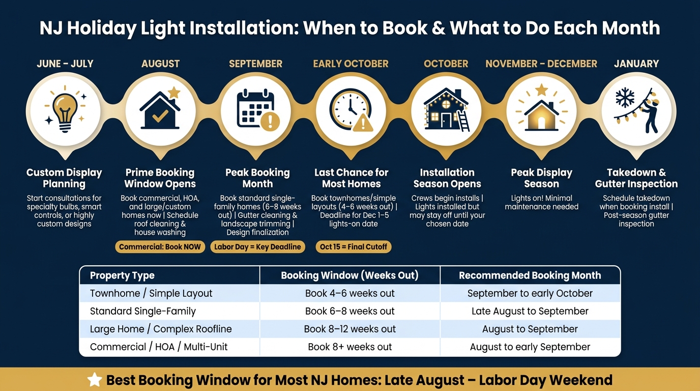 NJ Holiday Light Installation: Month-by-Month Booking & Prep Timeline