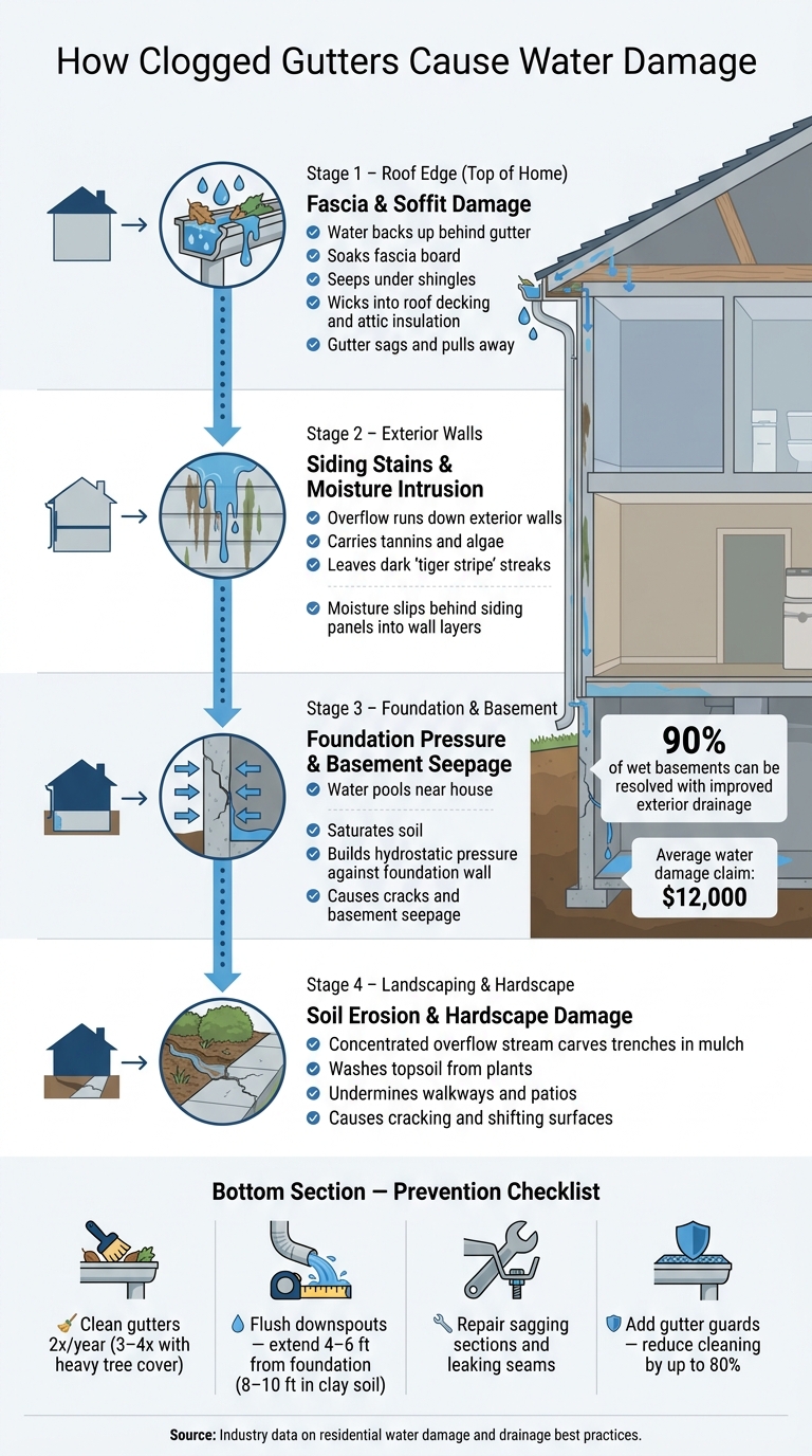 How Clogged Gutters Cause Water Damage: A Step-by-Step Path