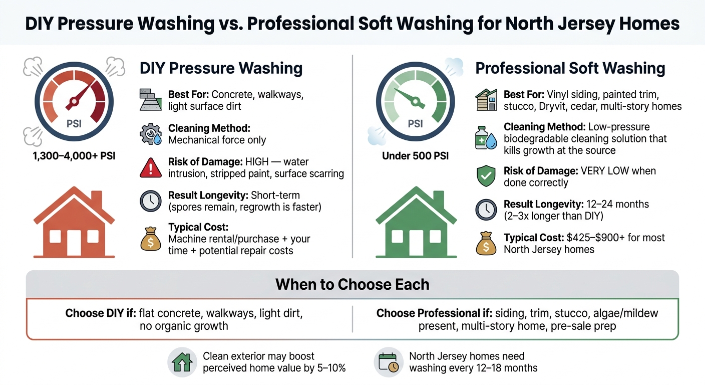 DIY Pressure Washing vs. Professional Soft Washing: North Jersey Home Exterior Guide
