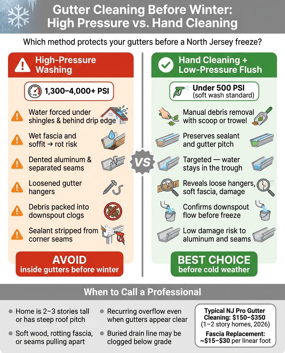 Pressure Washing vs. Hand Cleaning Gutters Before Winter: North Jersey Guide
