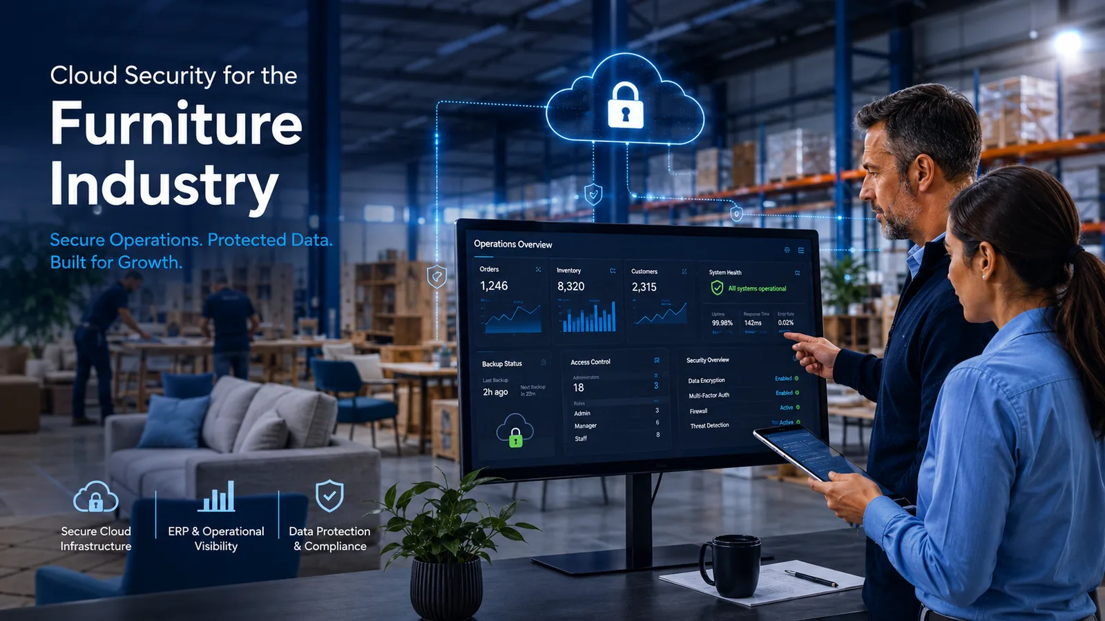 Furniture manufacturing and warehouse operations using secure cloud ERP systems