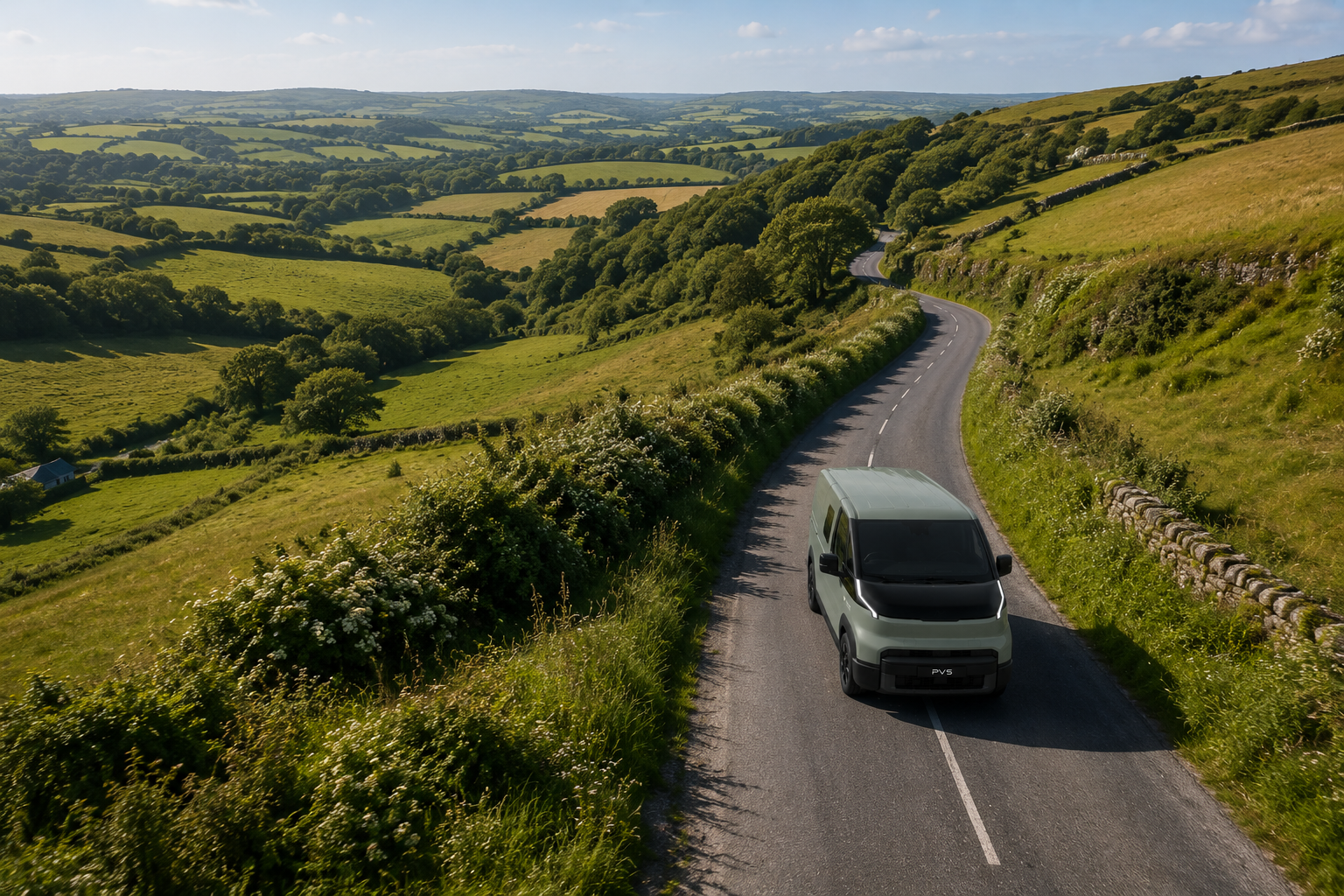 Kia PV5 on green hills