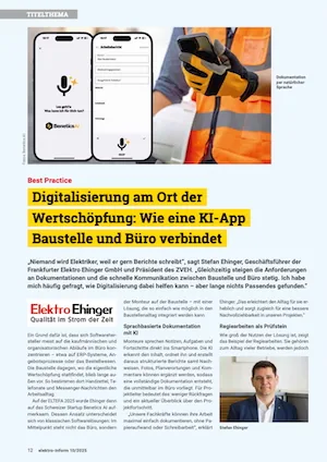 Double page du magazine avec l'article sur Elektro Ehinger et Benetics AI