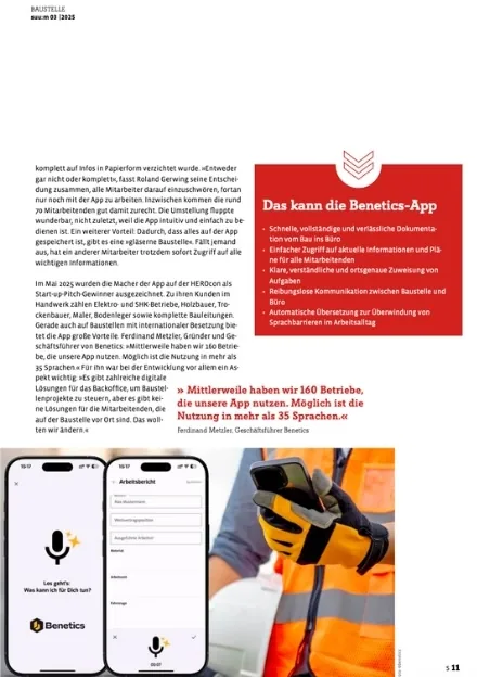 Zeitschriftenseite mit Fortsetzung des Artikels und Infobox „Das kann die Benetics-App“