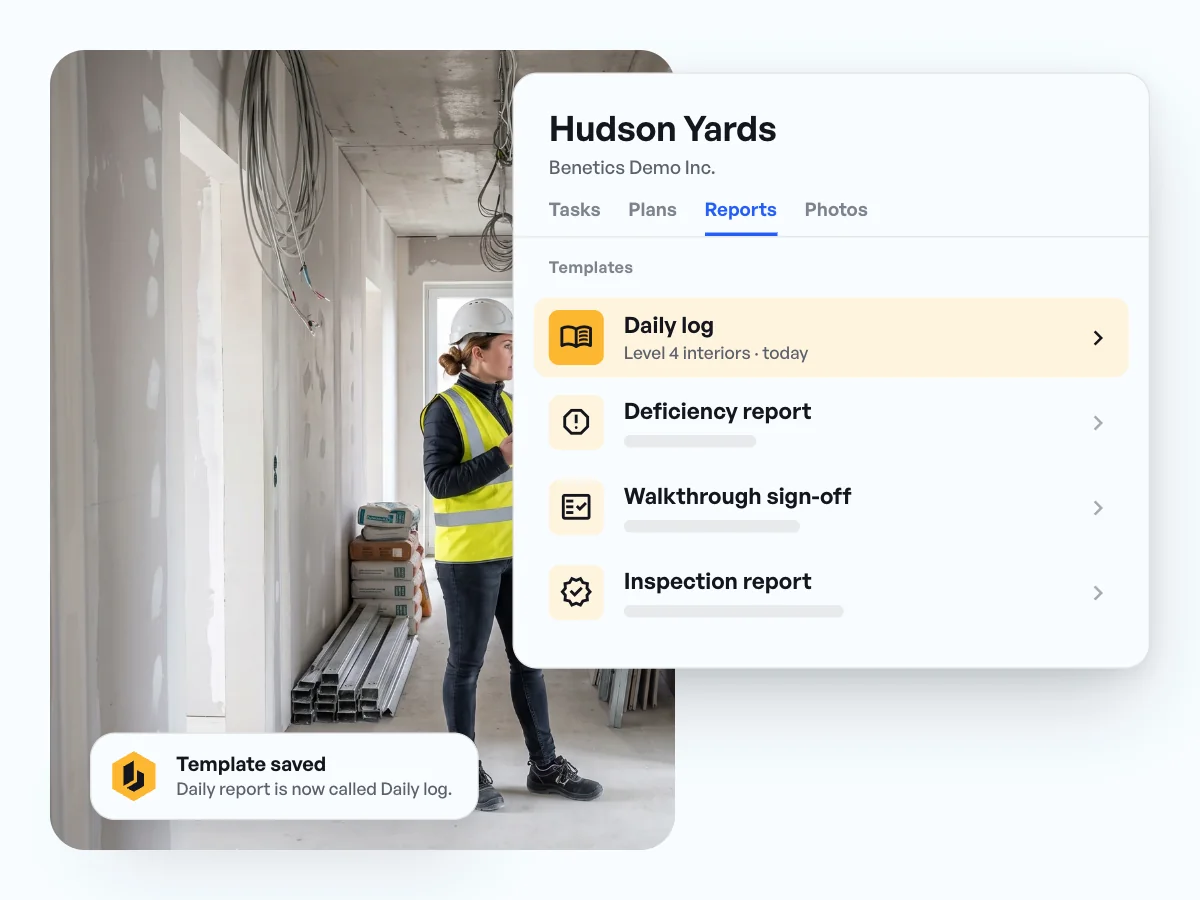 Daily report templates, plus deficiency, walkthrough, and inspection reports in one app