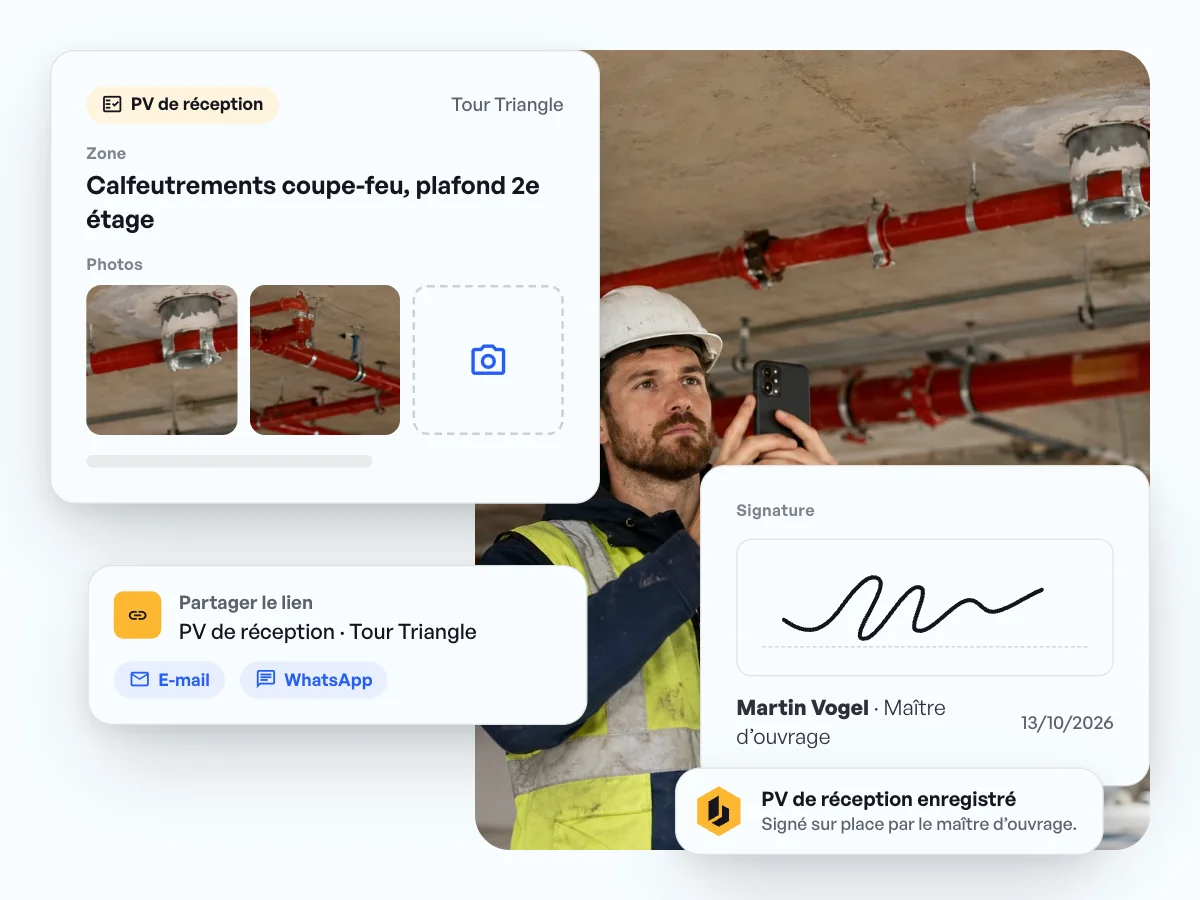Procès-verbal de réception et rapport de défauts avec photos, directement chez le client