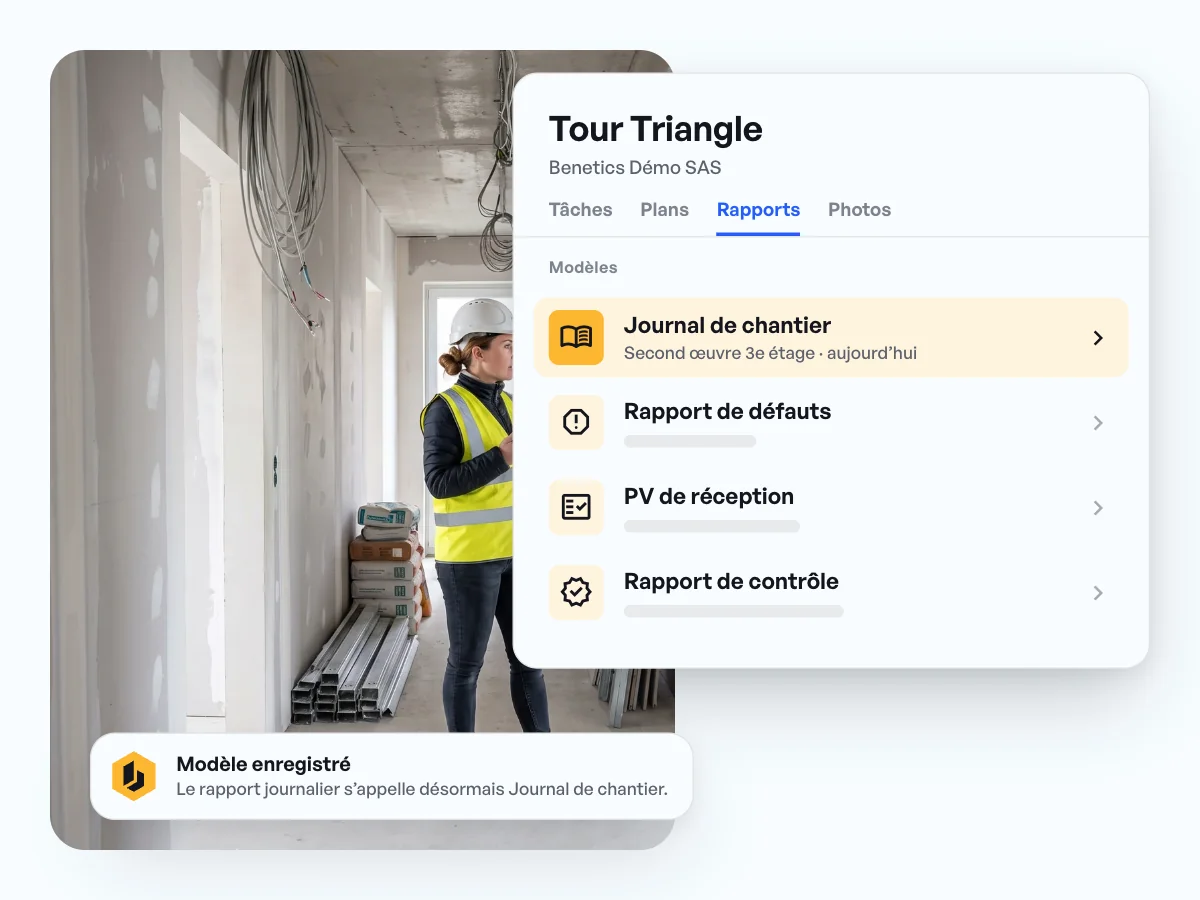 Modèle de rapport journalier, PV de réception et rapport de défauts dans une seule application