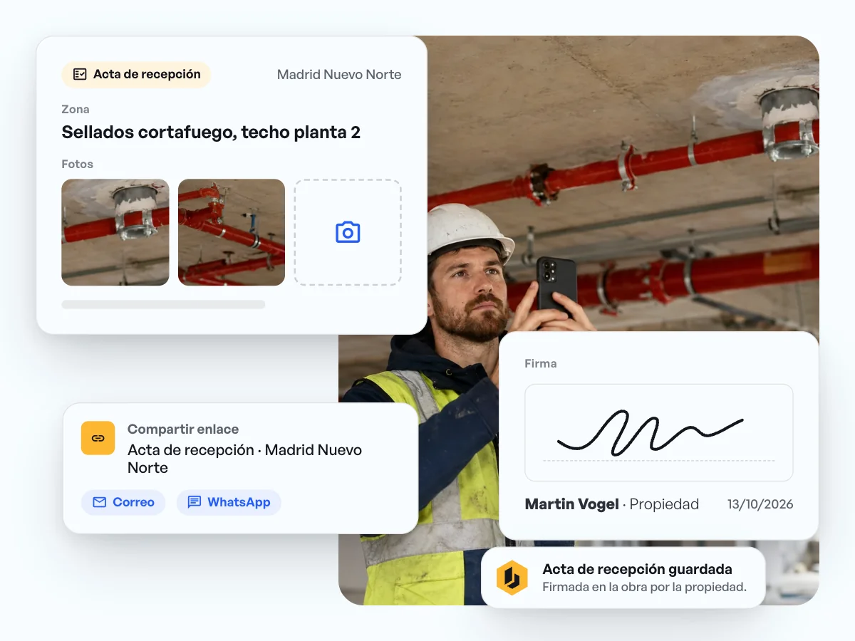 Acta de recepción e informe de defectos con fotos, directamente con el cliente