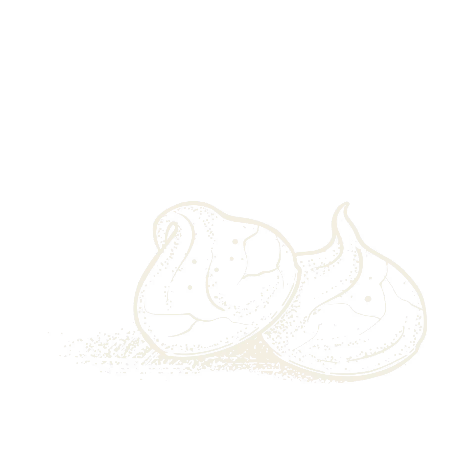 Black and white sketch of two dollops of whipped cream or meringue.