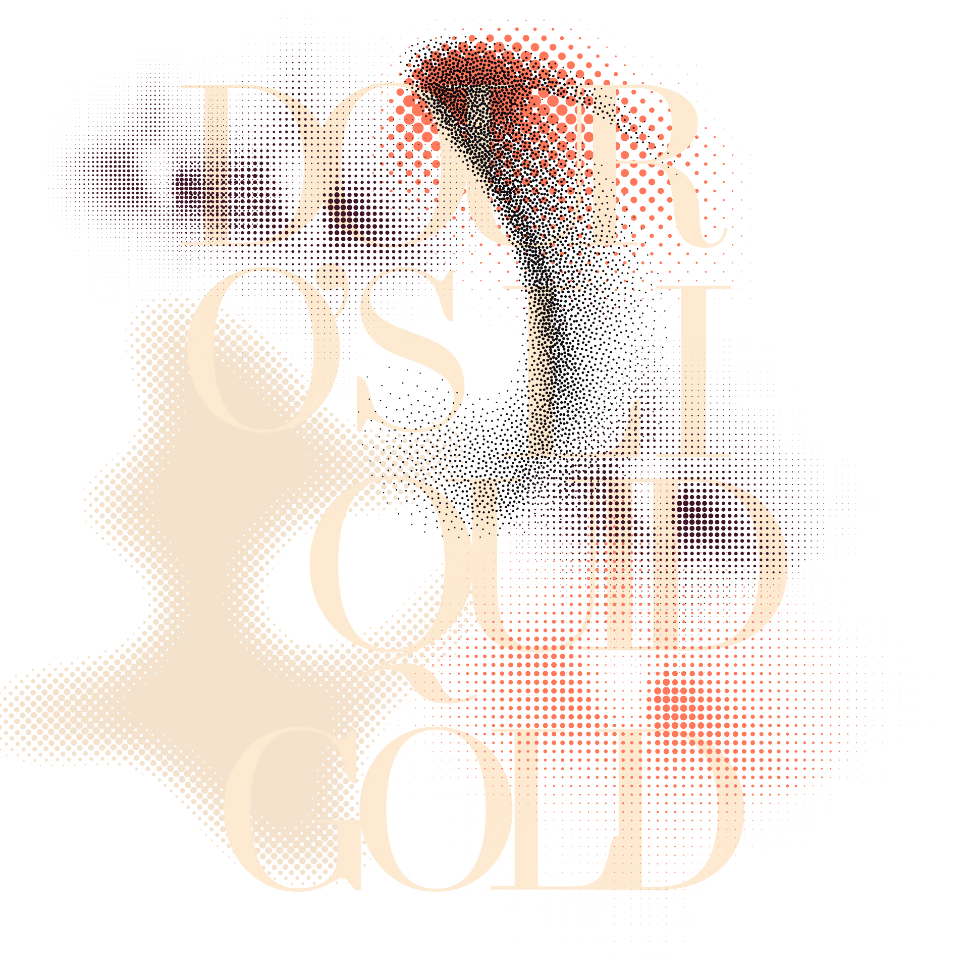 Abstract digital art with a pixelated vintage illustration of a classical bust in beige and red tones overlaid by large serif text reading 'DOURO'S LIQUID GOLD'.