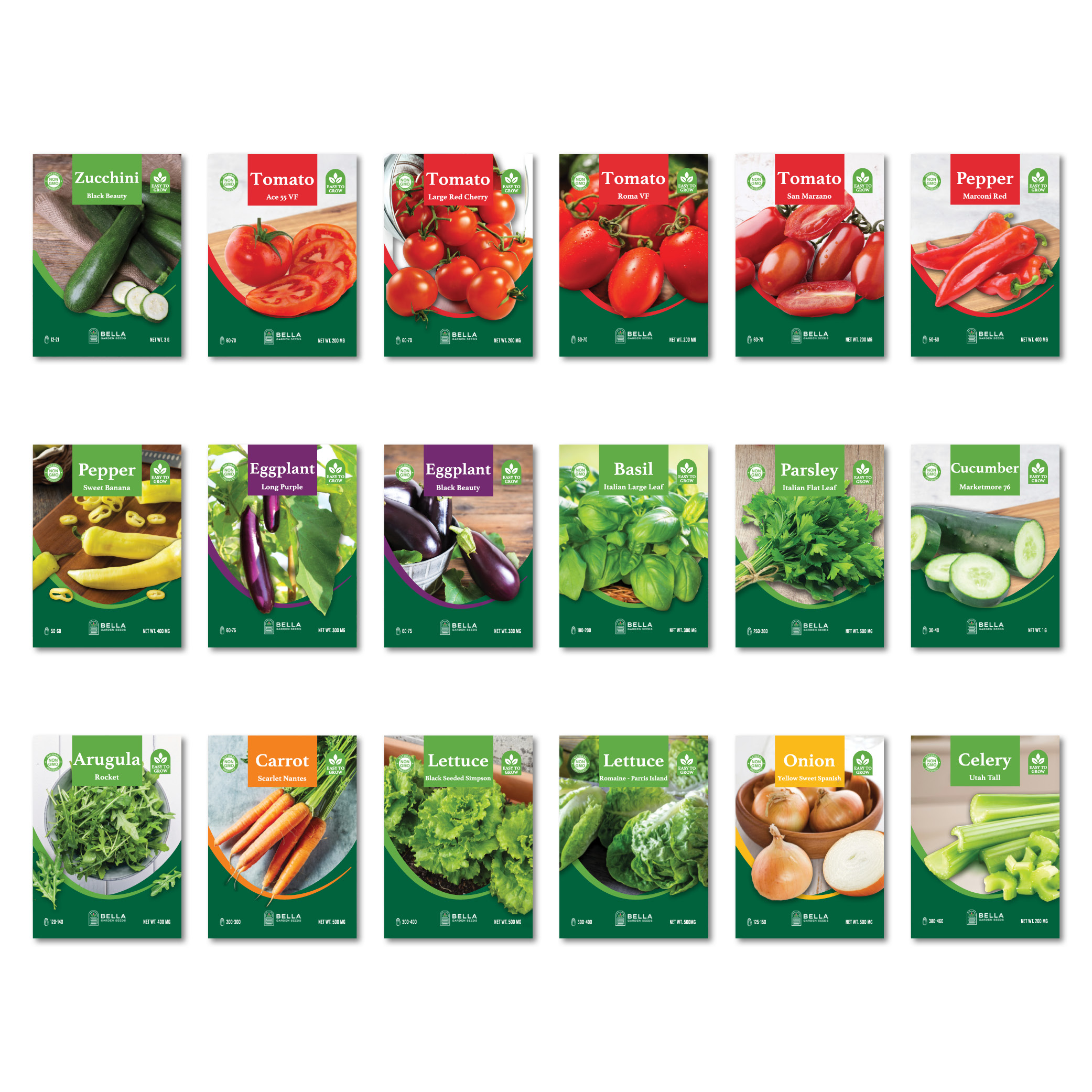 Italian Cuisine Garden Bundle contents, included seed packets and varieties pictured together