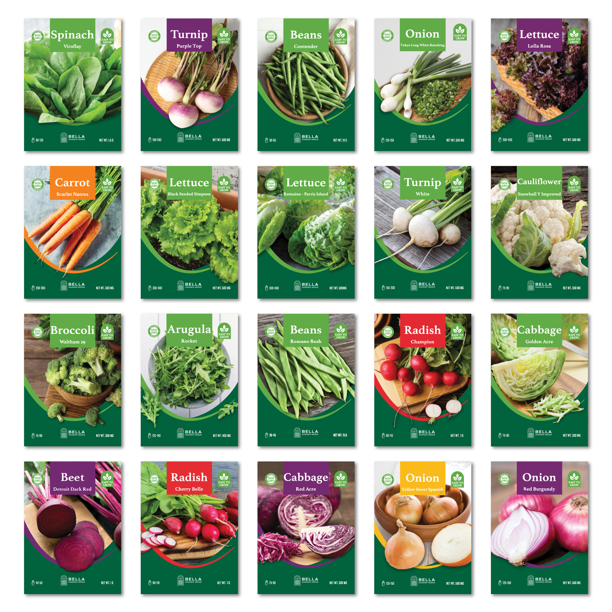 Early Season Bundle contents, included seed packets and varieties pictured together