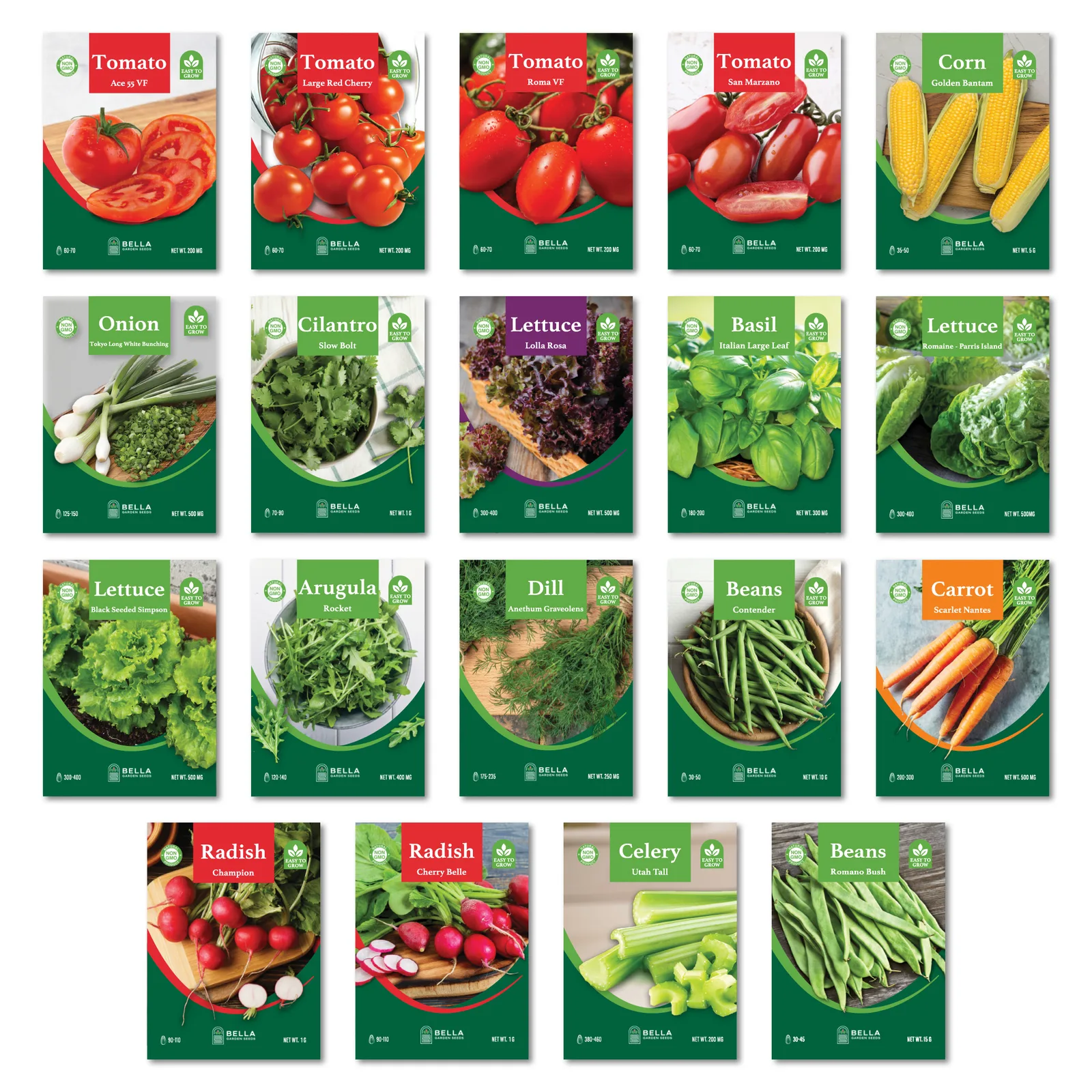 Tomato Lovers Bundle contents, included seed packets and varieties pictured together