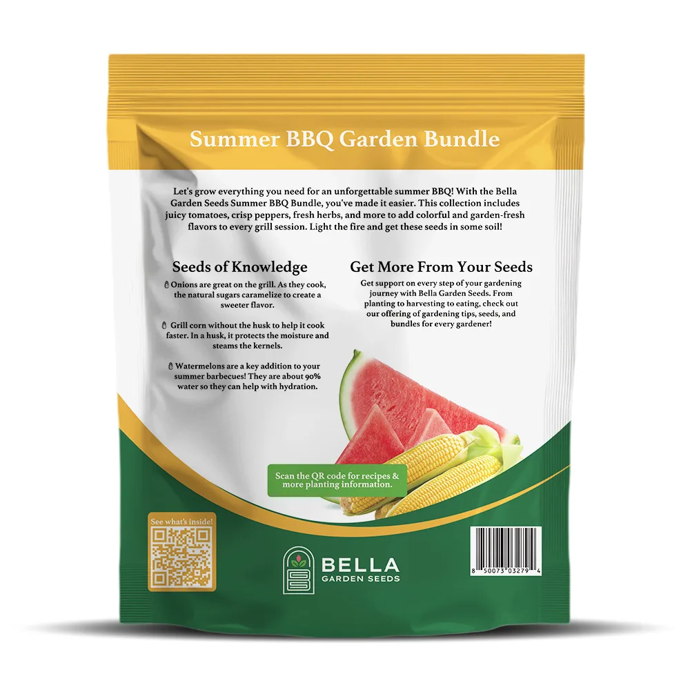 Summer BBQ Bundle packet back, full list of included varieties and growing guide