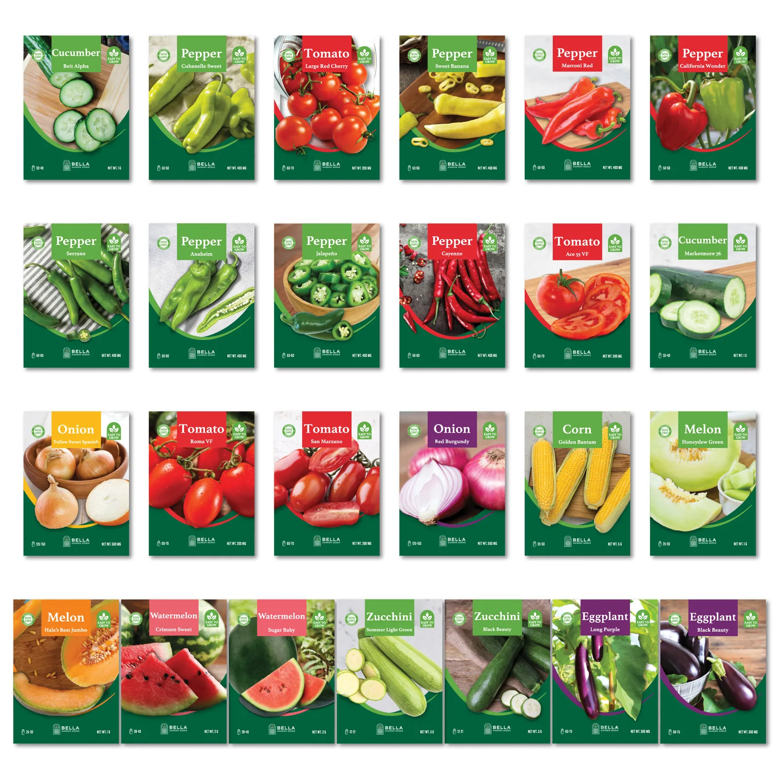 Summer BBQ Bundle contents, included seed packets and varieties pictured together