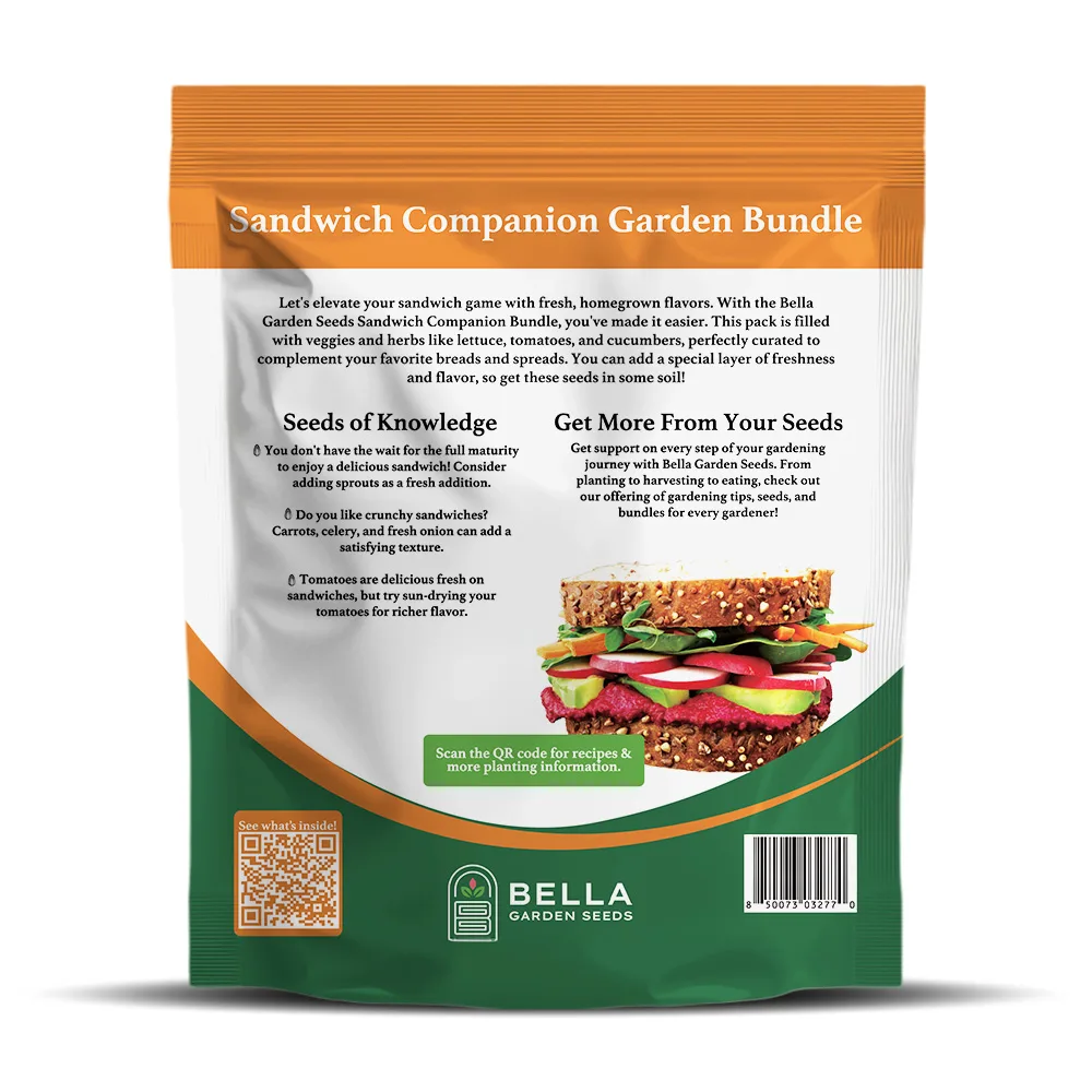 Sandwich Companion Bundle packet back, full list of included varieties and growing guide