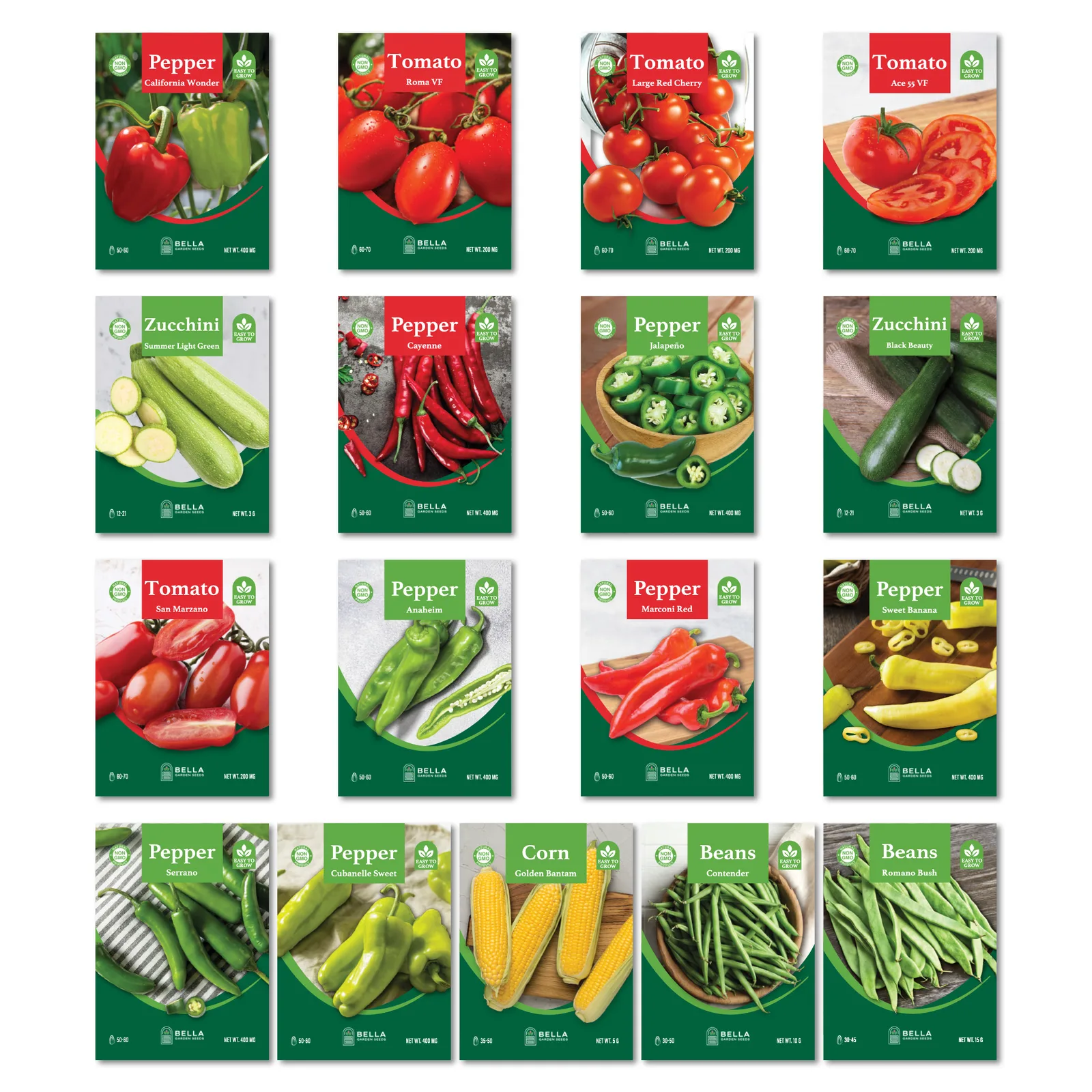 New World Bundle contents, included seed packets and varieties pictured together