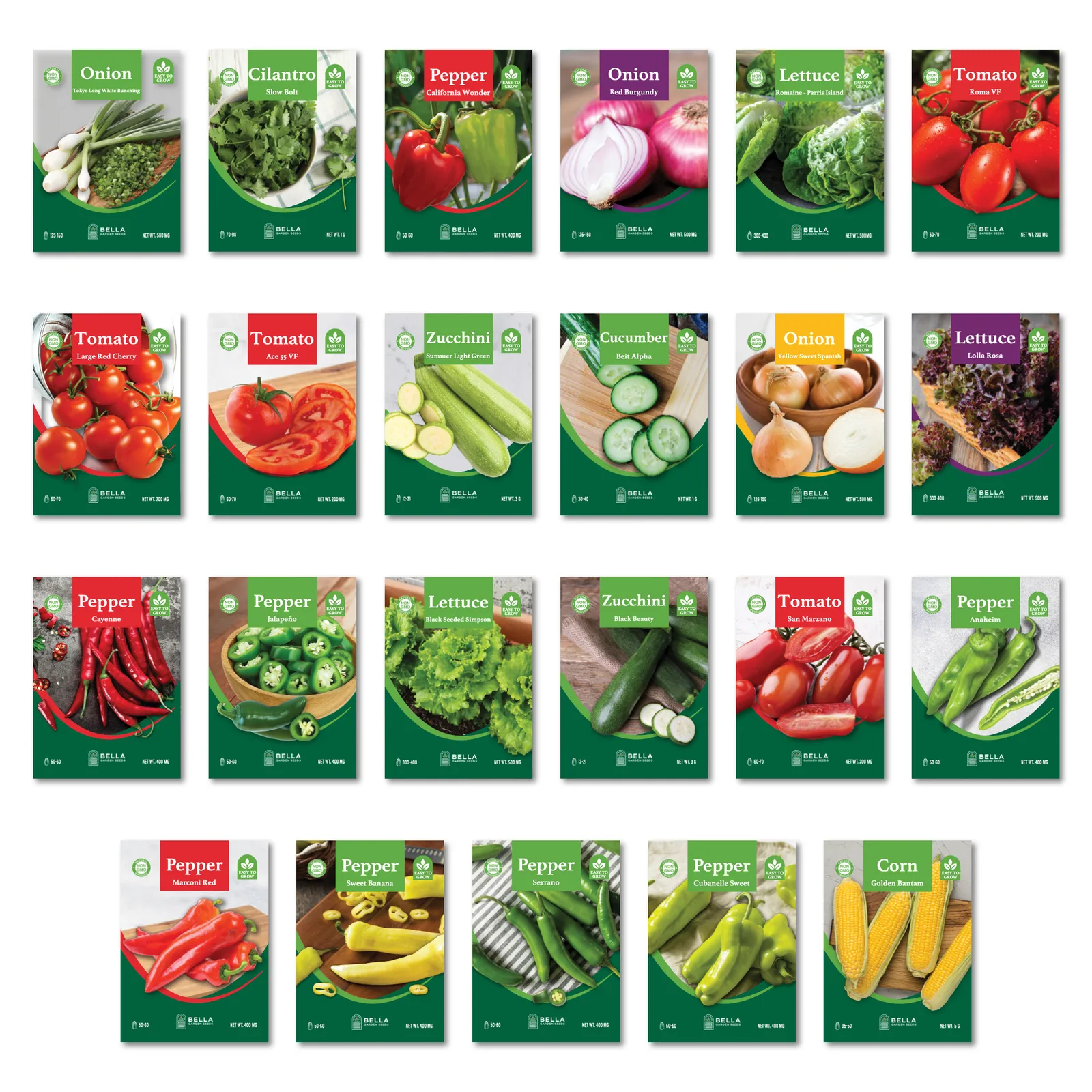 Mexican Cuisine Bundle contents, included seed packets and varieties pictured together