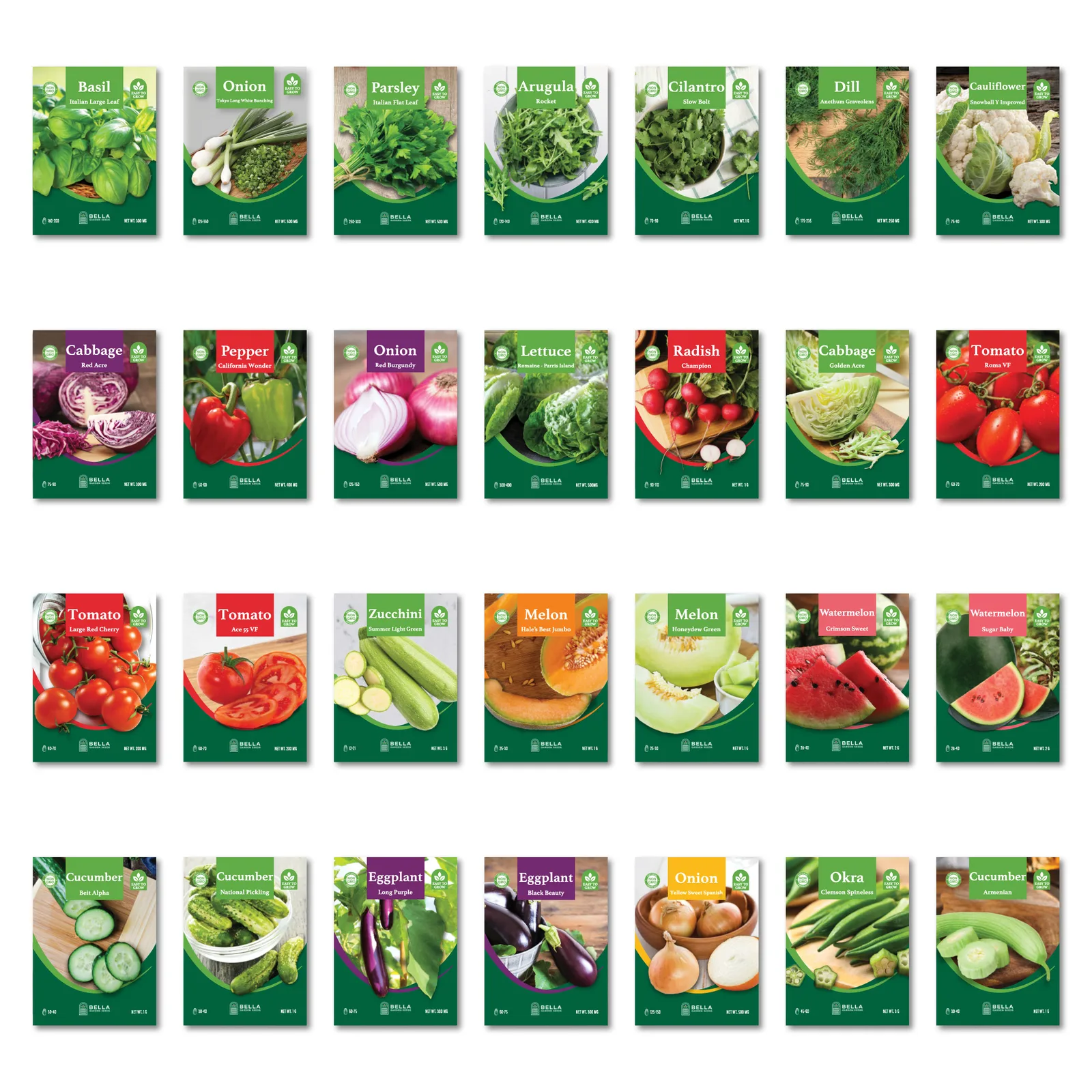 Mediterranean Cuisine Bundle contents, included seed packets and varieties pictured together