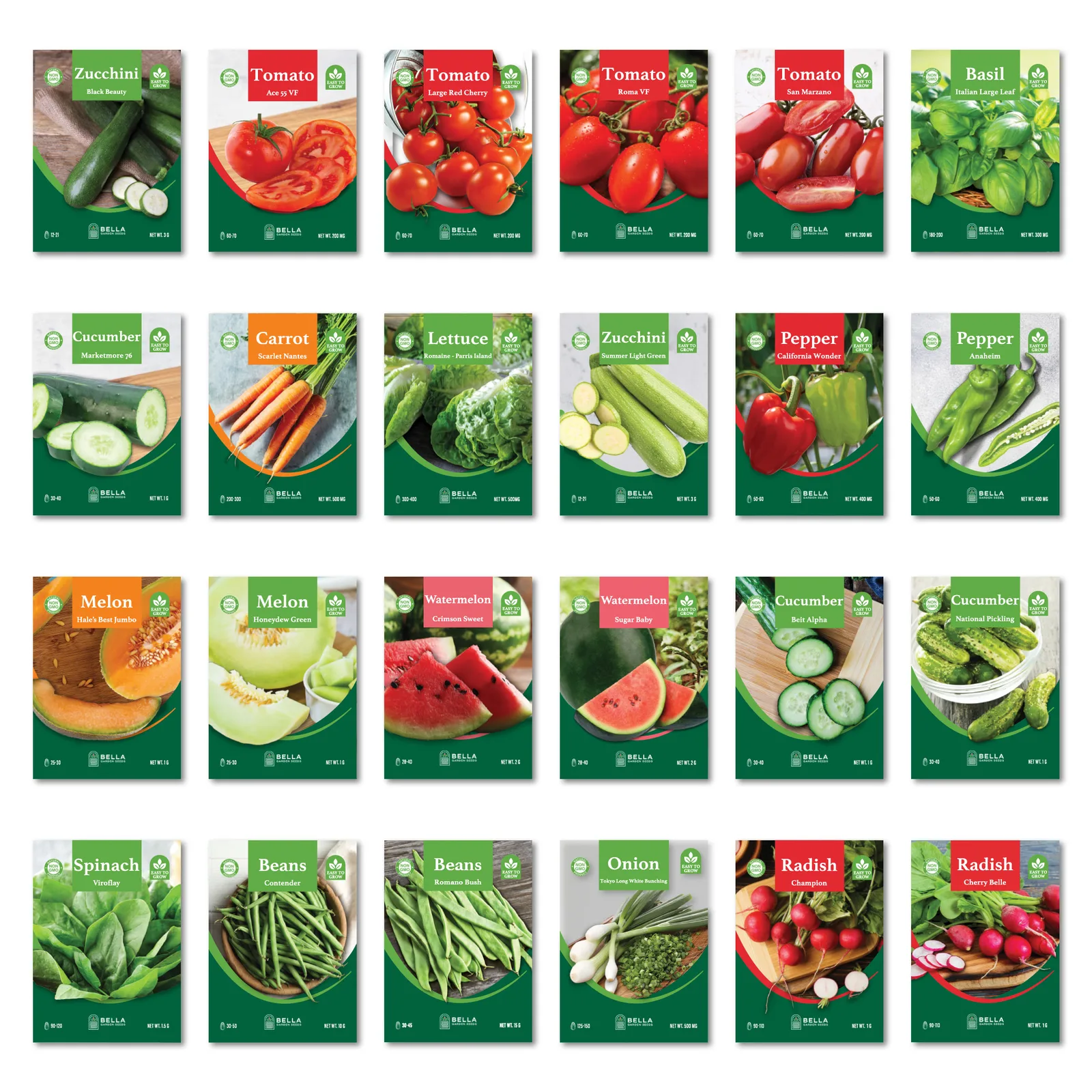 Kid Friendly Bundle contents, included seed packets and varieties pictured together