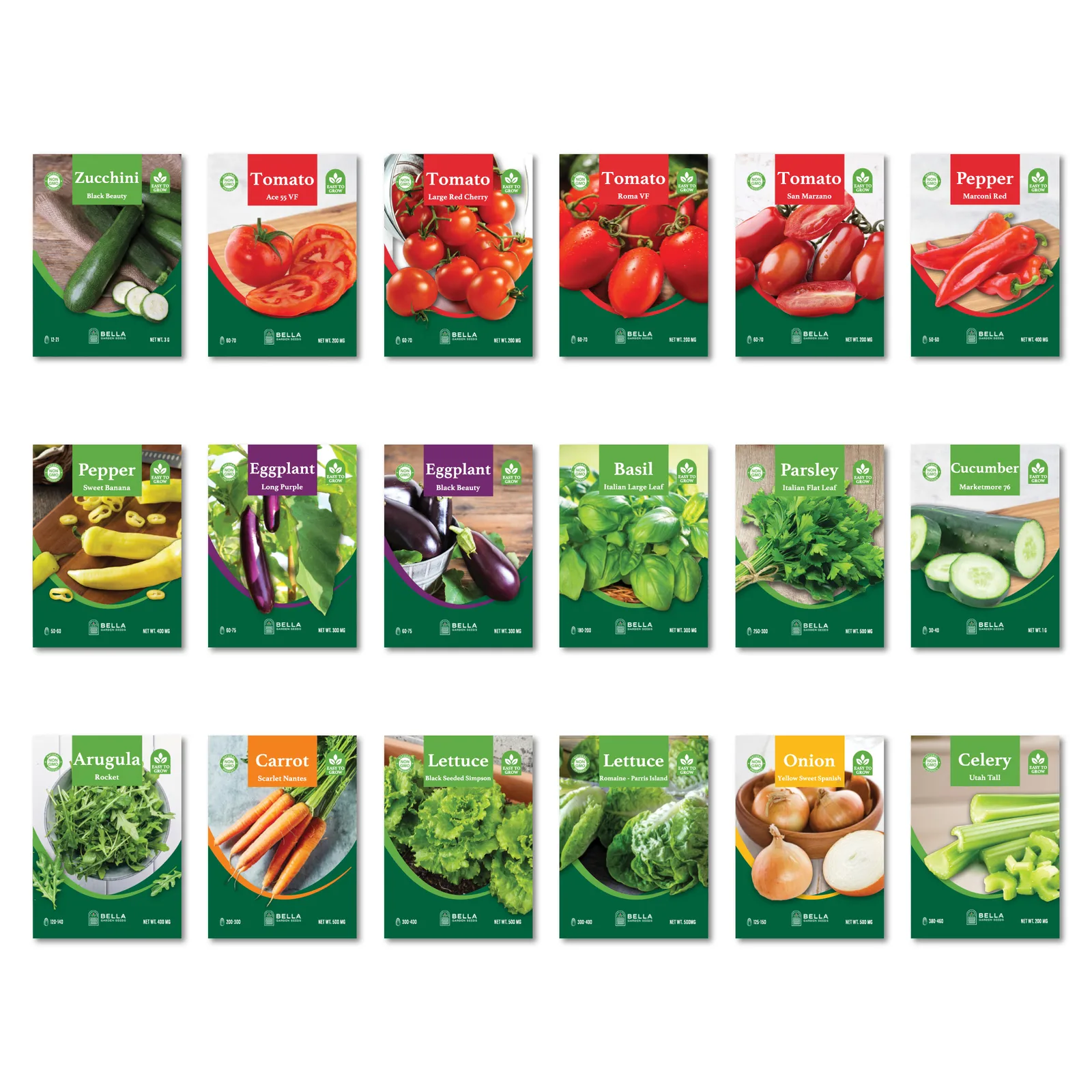 Italian Cuisine Garden Bundle contents, included seed packets and varieties pictured together