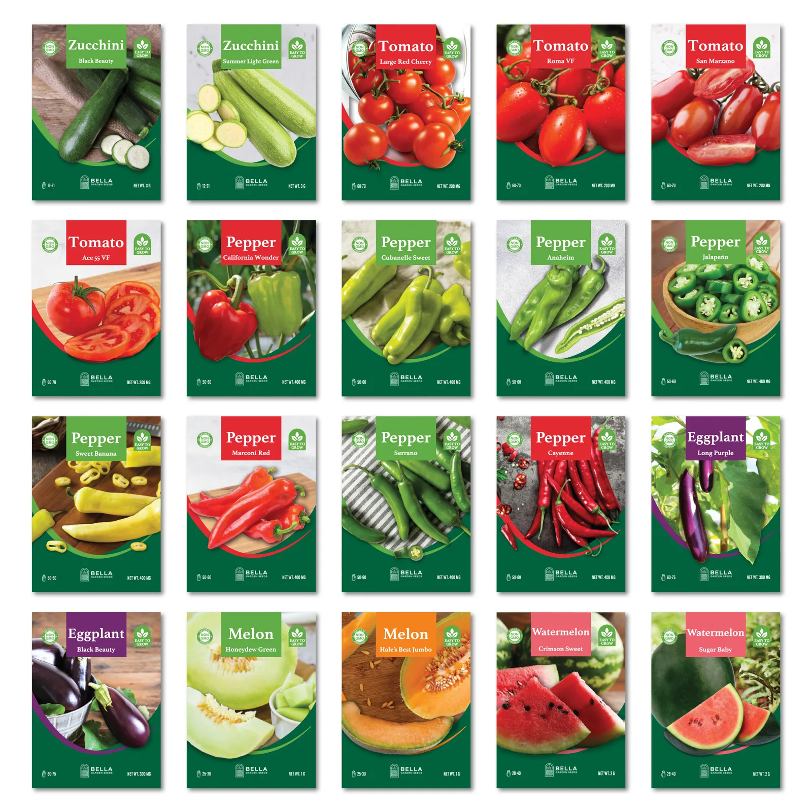 Indoor Starter Seed Bundle contents, included seed packets and varieties pictured together