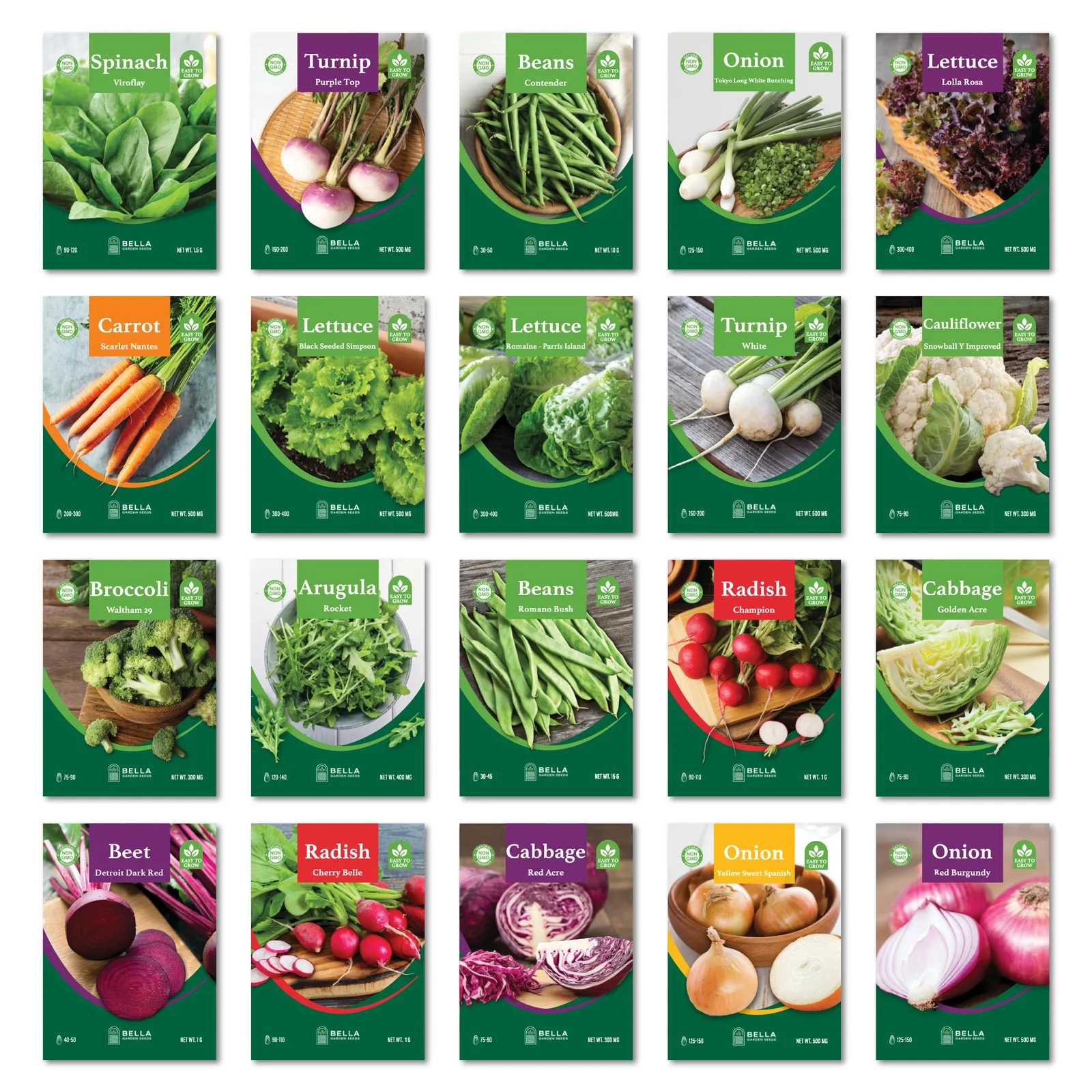 Early Season Bundle contents, included seed packets and varieties pictured together