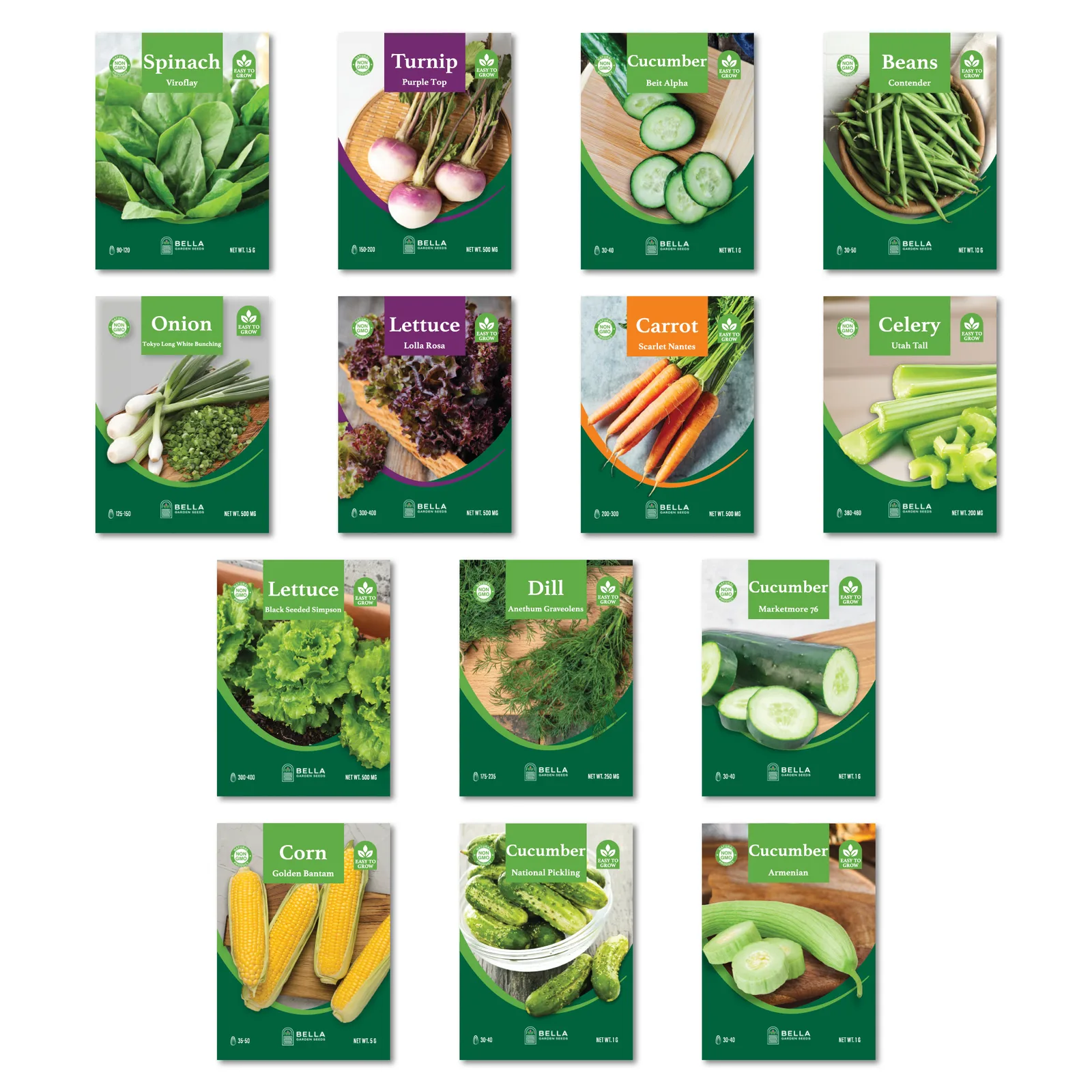 Cucumber Lovers Bundle contents, included seed packets and varieties pictured together