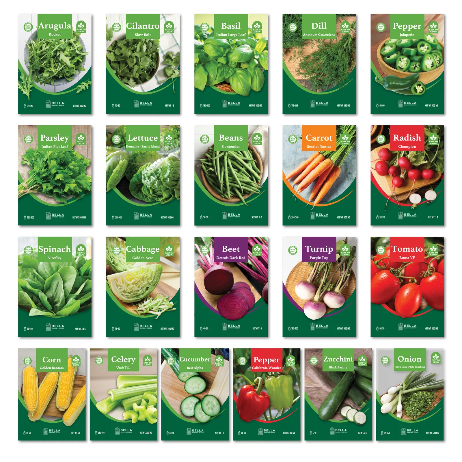 Companion Plant Bundle contents, included seed packets and varieties pictured together
