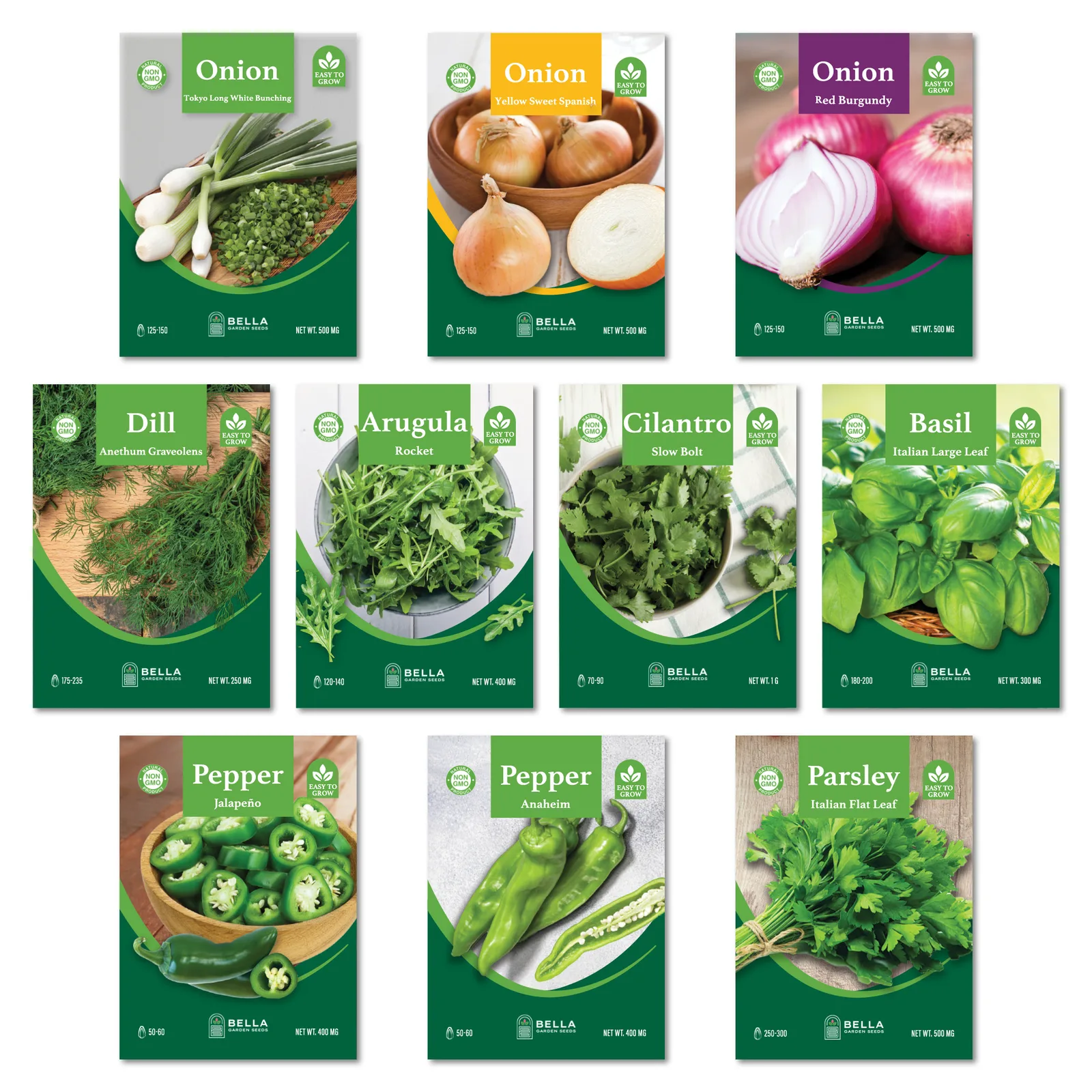 Aromatic Garden Bundle contents, included seed packets and varieties pictured together