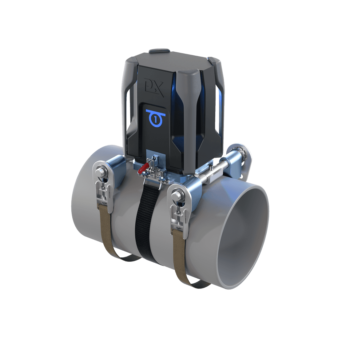 Product photo - The PLX-Portable attached to a cross section of pipe