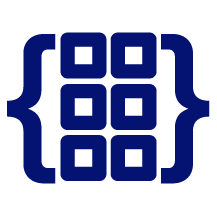 Logo featuring four squares arranged in a grid enclosed by two curly braces.