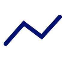 Simple dark blue line graph icon with an upward trend.